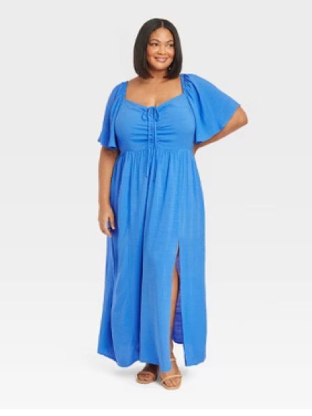 NWT Ava and Viv Short Sleeve Flutter Maxi Dress